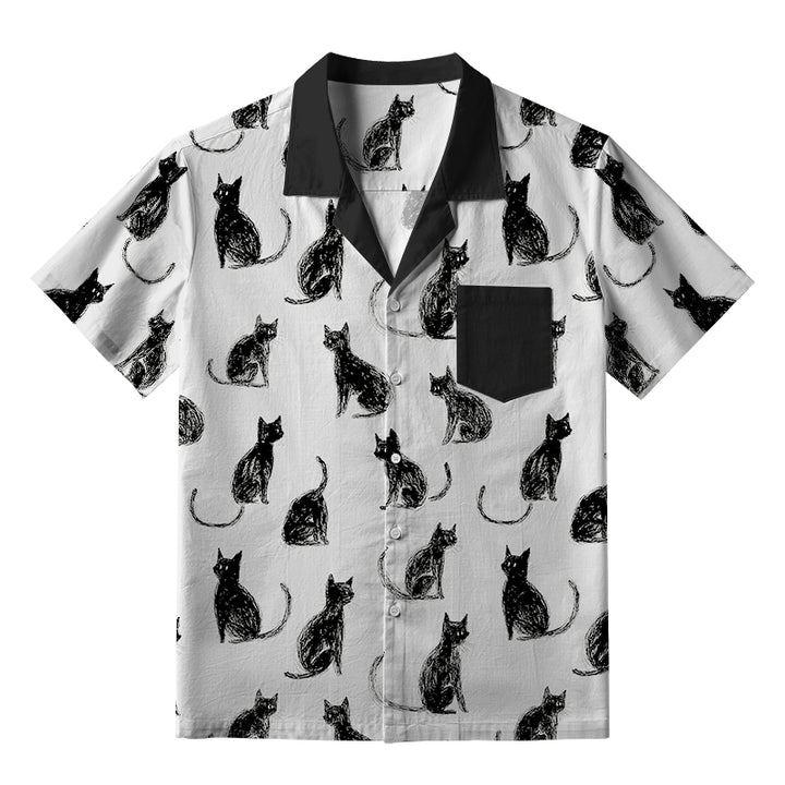 Black Cat White Hawaiian Shirt