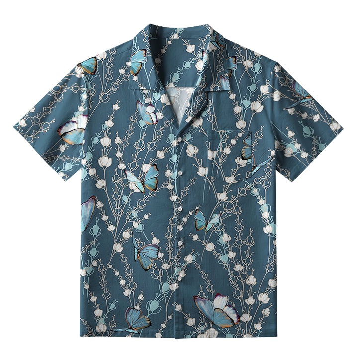 Blue Floral And Butterfly Aloha Hawaiian Shirt