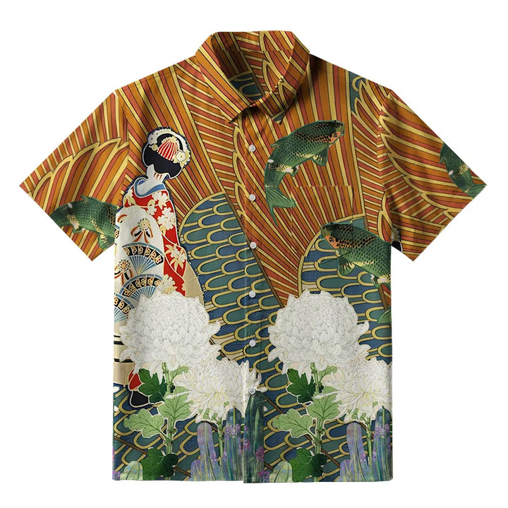 Geisha Among The Chrysanthemums Button-up Shirt