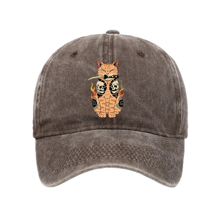 Catana Cat Skull Tattooed Samurai Washed Cap