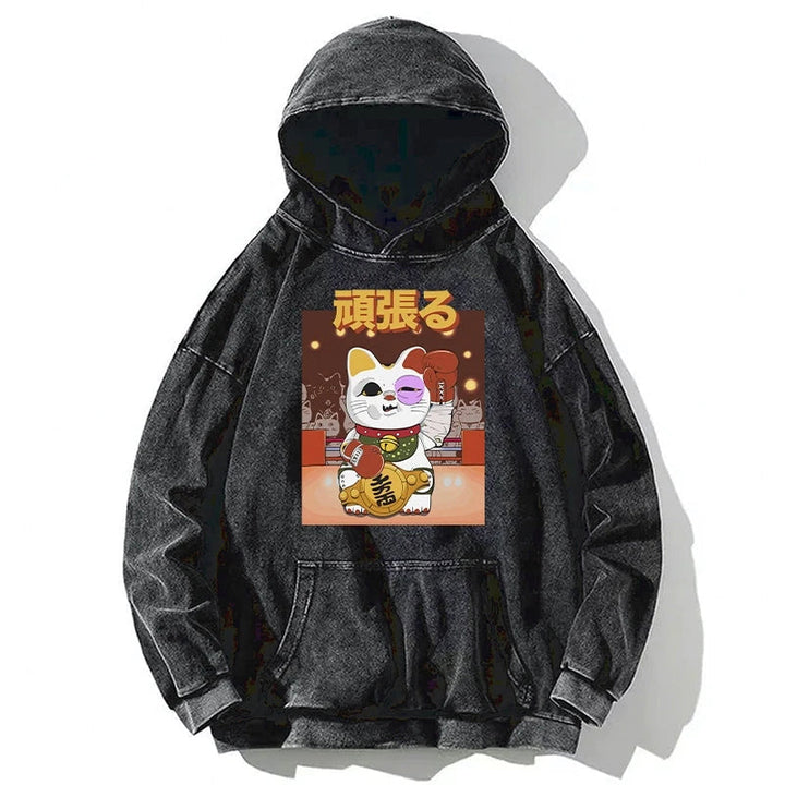 Fighting Cat Boxing Washed Hoodie
