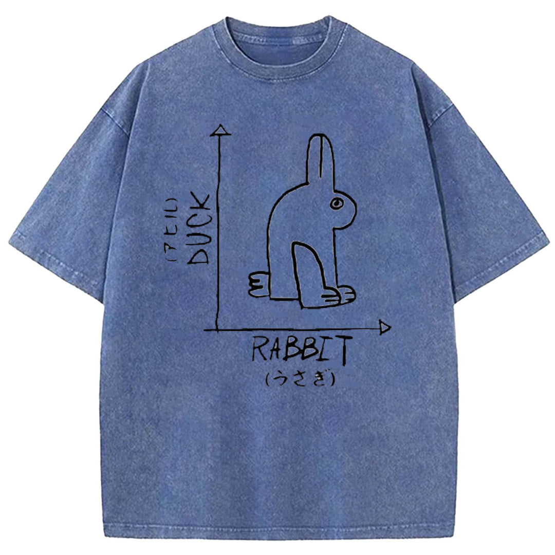 Funny Science Nerd Duck Rabbit Washed Crew Neck T-shirt