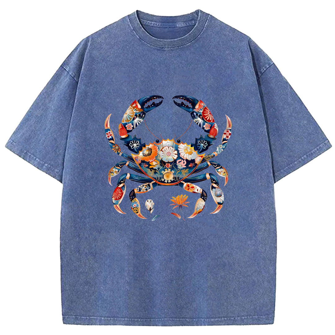 Floral Crab Washed Crew Neck T-shirt