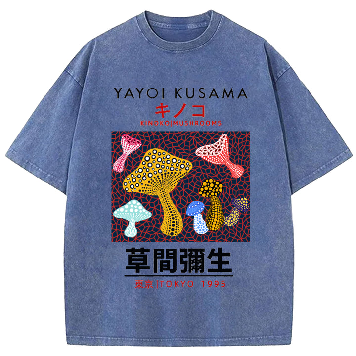 Yayoi Kusama Flower Vintage Japanese Design Washed Crew Neck T-Shirt