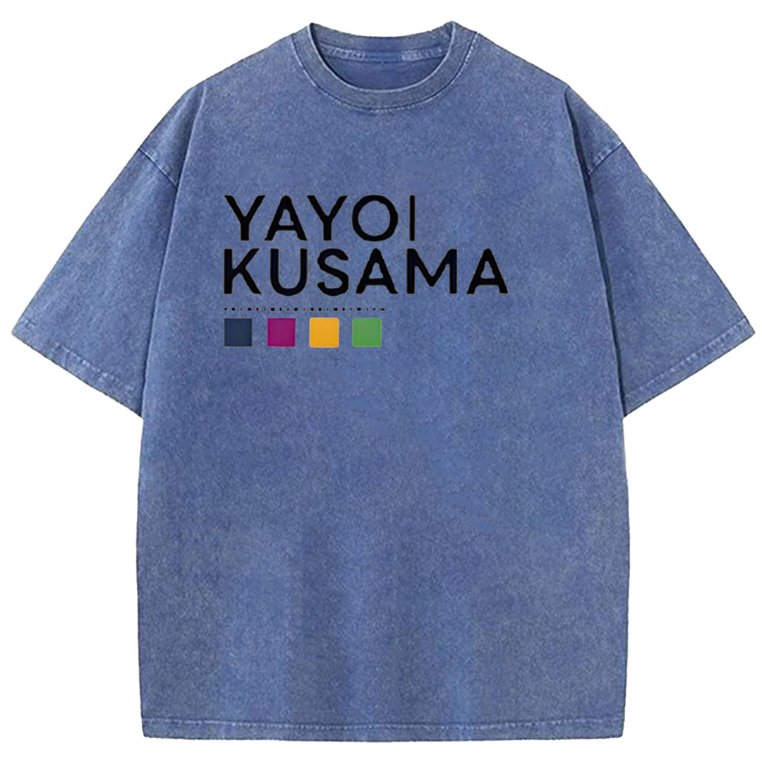 Yayoi Kusama Flower Vintage Japanese Design Washed Crew Neck T-Shirt