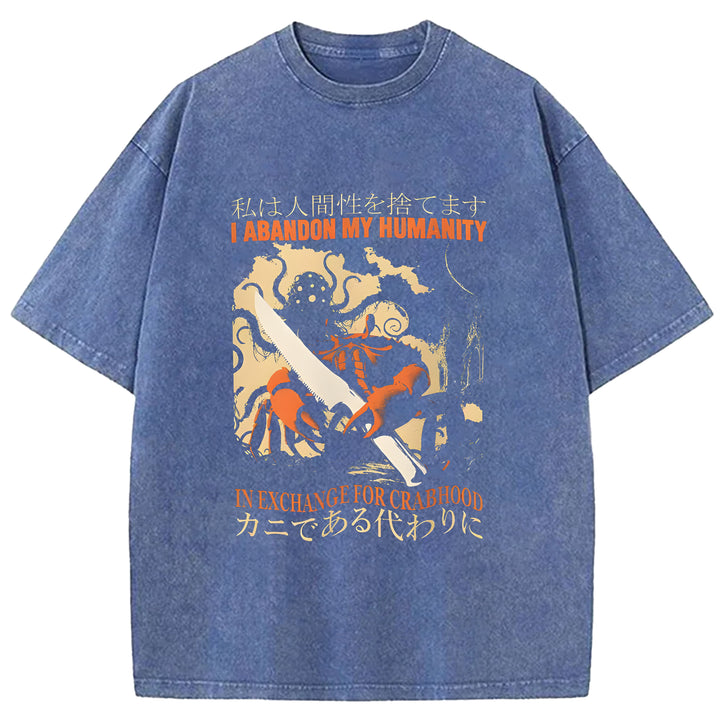 I ABANDON MY HUMANITY Washed Crew Neck T-Shirt
