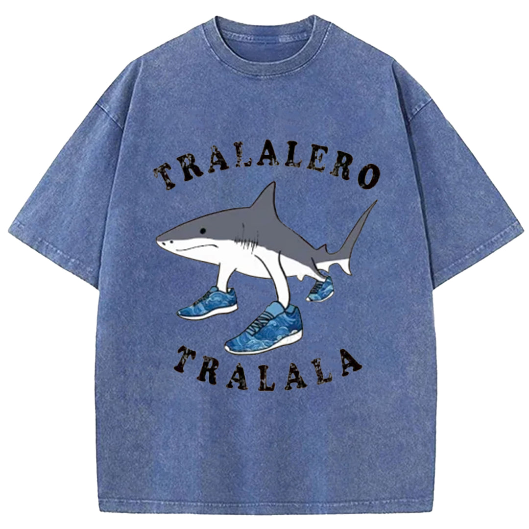 Tralalero Tralala Funny  Washed Crew Neck T-Shirt