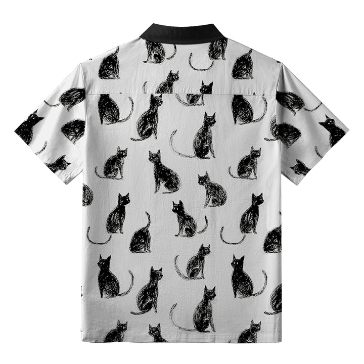 Black Cat White Hawaiian Shirt