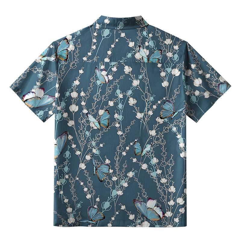 Blue Floral And Butterfly Aloha Hawaiian Shirt
