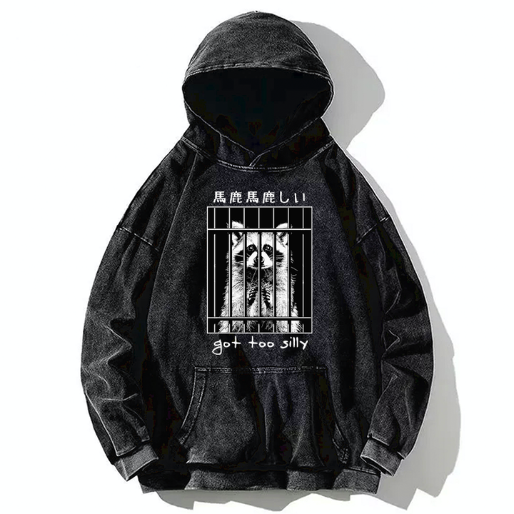 Raccoon Got Too Silly Washed Hoodie