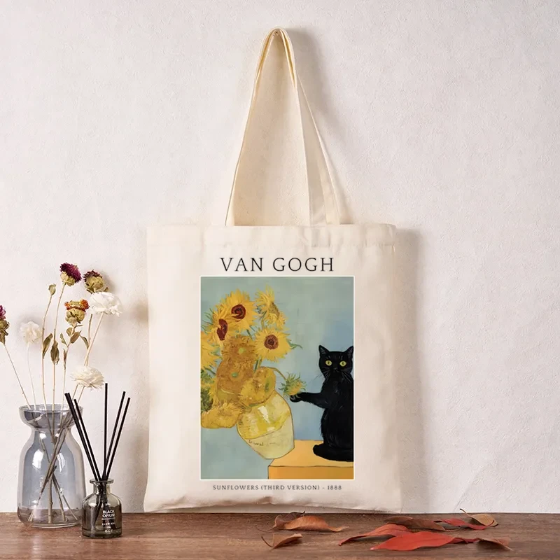 Black Cat With Sunflowers Tote Bag