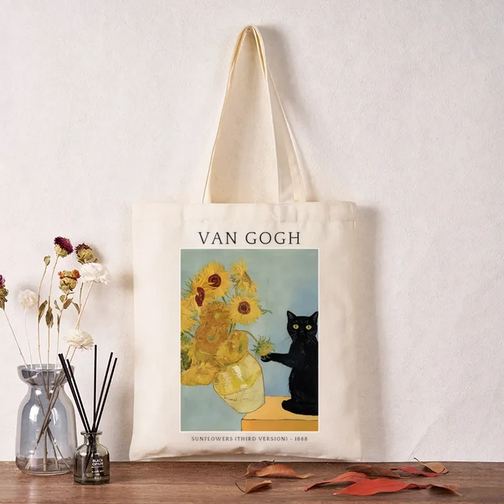 Black Cat With Sunflowers Tote Bag