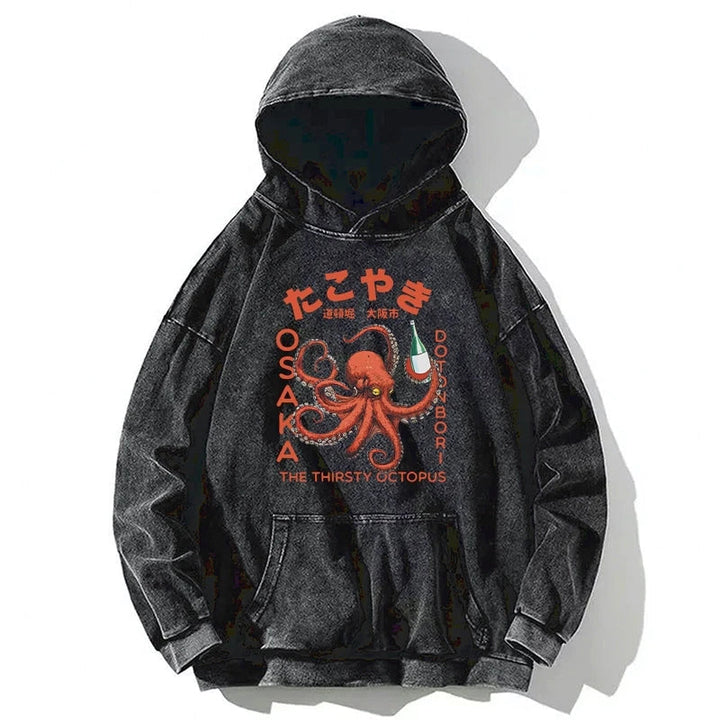Octopus Drinks Soju Washed Hoodie