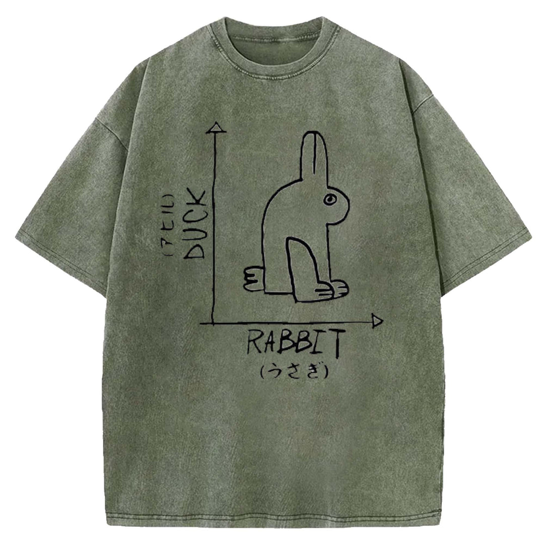 Funny Science Nerd Duck Rabbit Washed Crew Neck T-shirt