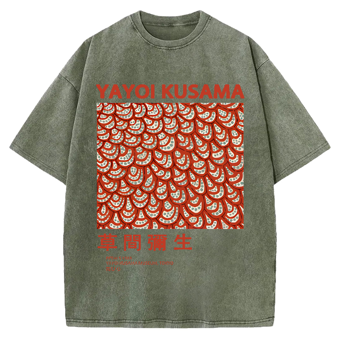 Yayoi Kusama Vintage Design Washed Crew Neck T-Shirt