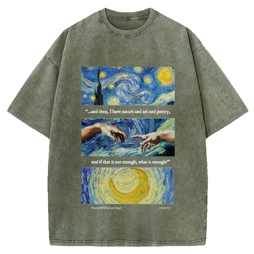 Van Gogh Art Washed Crew Neck T-Shirt