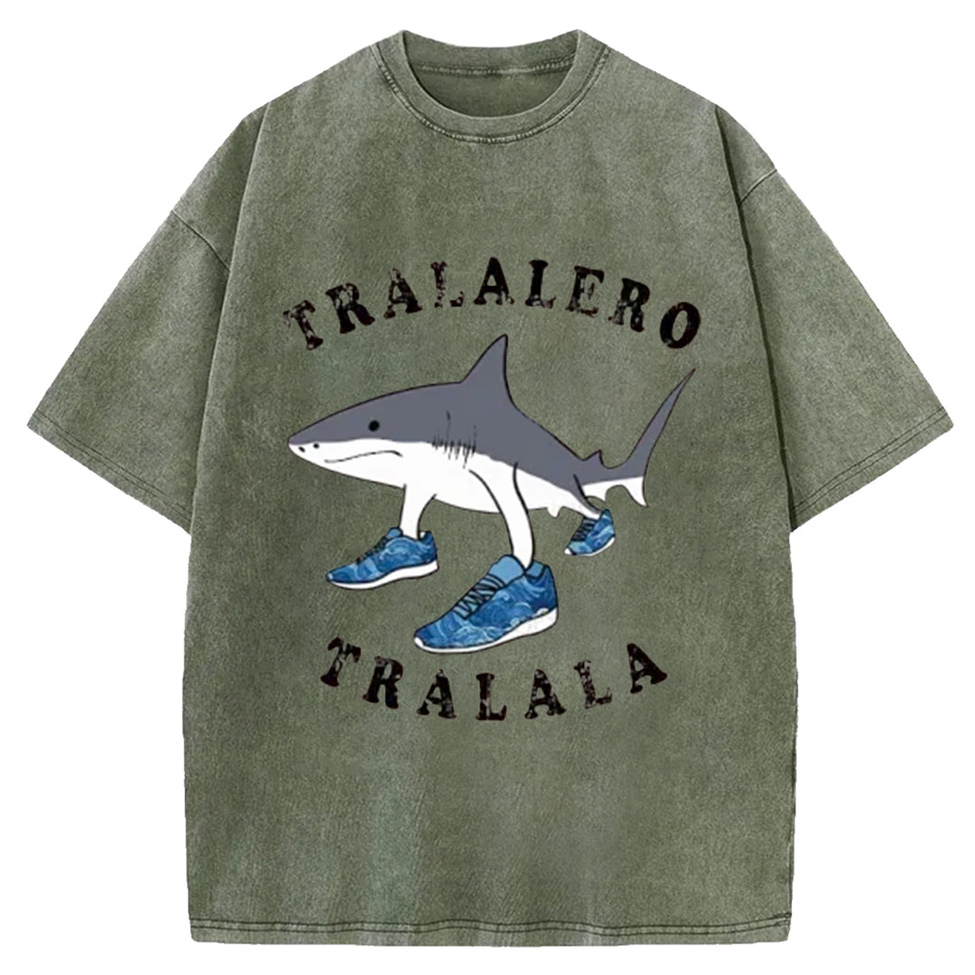 Tralalero Tralala Funny  Washed Crew Neck T-Shirt