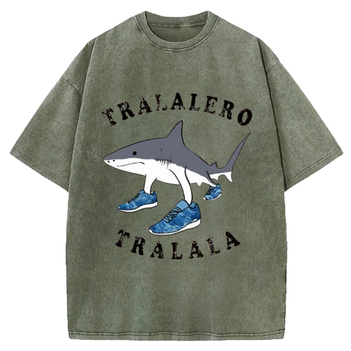 Tralalero Tralala Funny  Washed Crew Neck T-Shirt