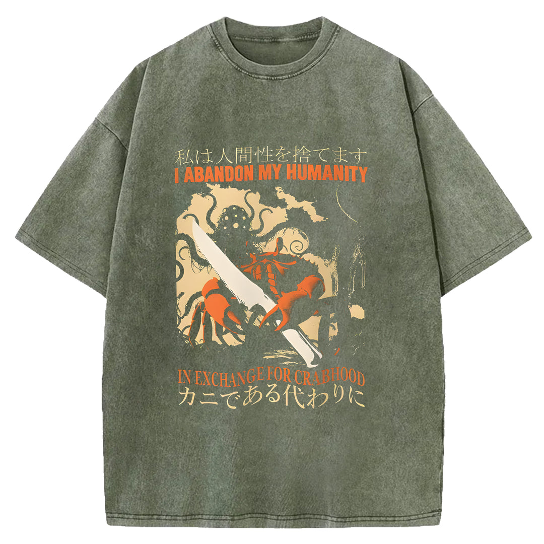 I ABANDON MY HUMANITY Washed Crew Neck T-Shirt