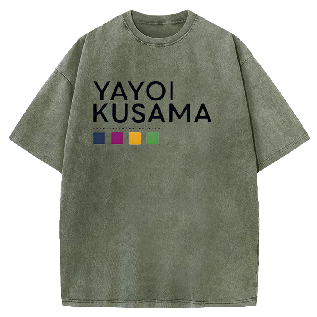 Yayoi Kusama Flower Vintage Japanese Design Washed Crew Neck T-Shirt