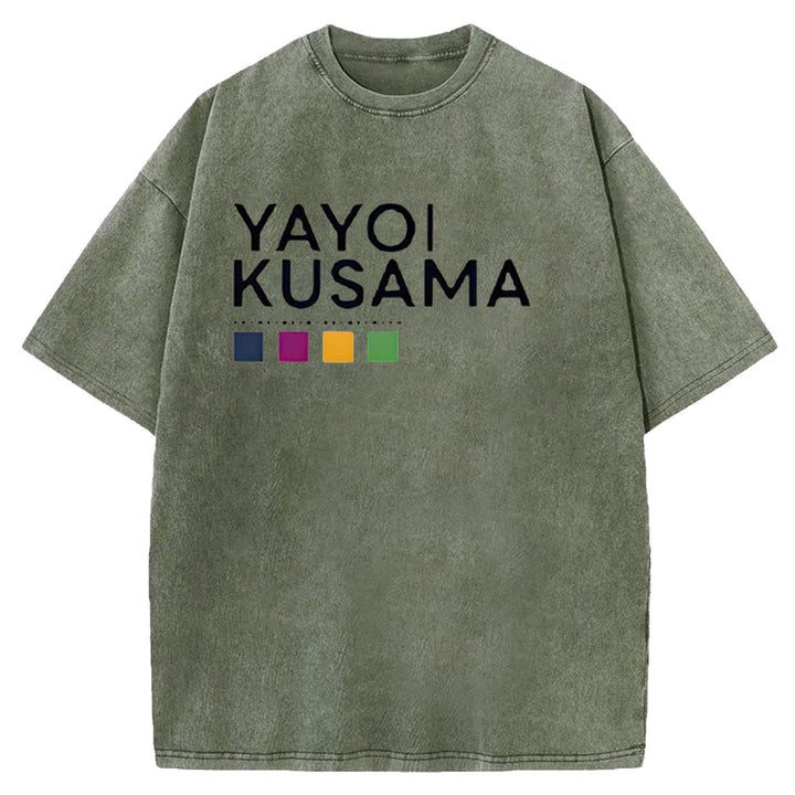 Yayoi Kusama Flower Vintage Japanese Design Washed Crew Neck T-Shirt