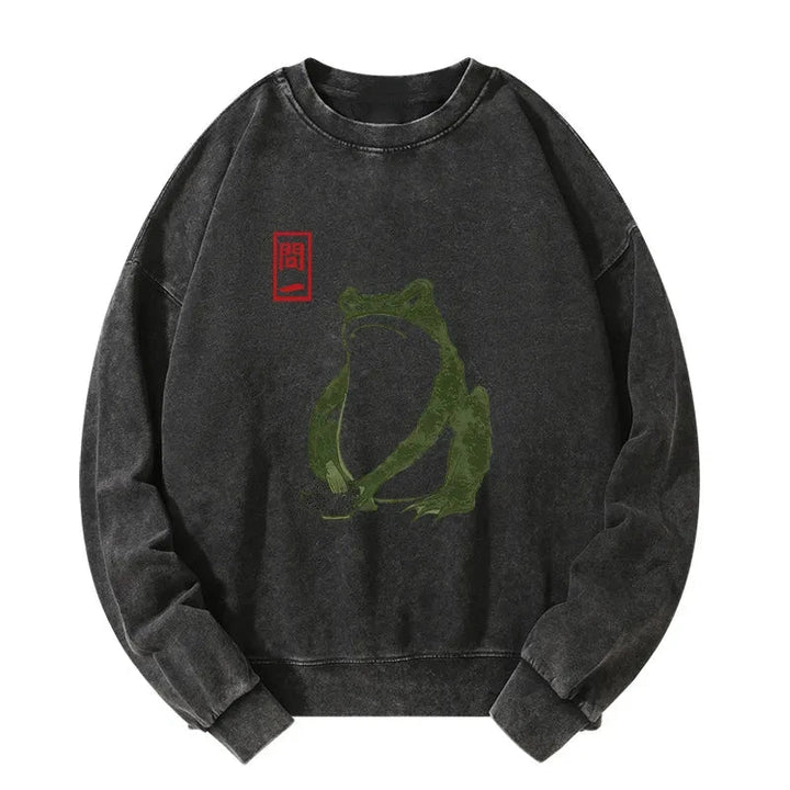 Woodblock Print Frog Washed Sweatshirt