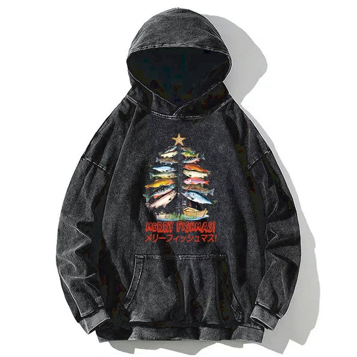 Christmas Tree Fish Washed Hoodie