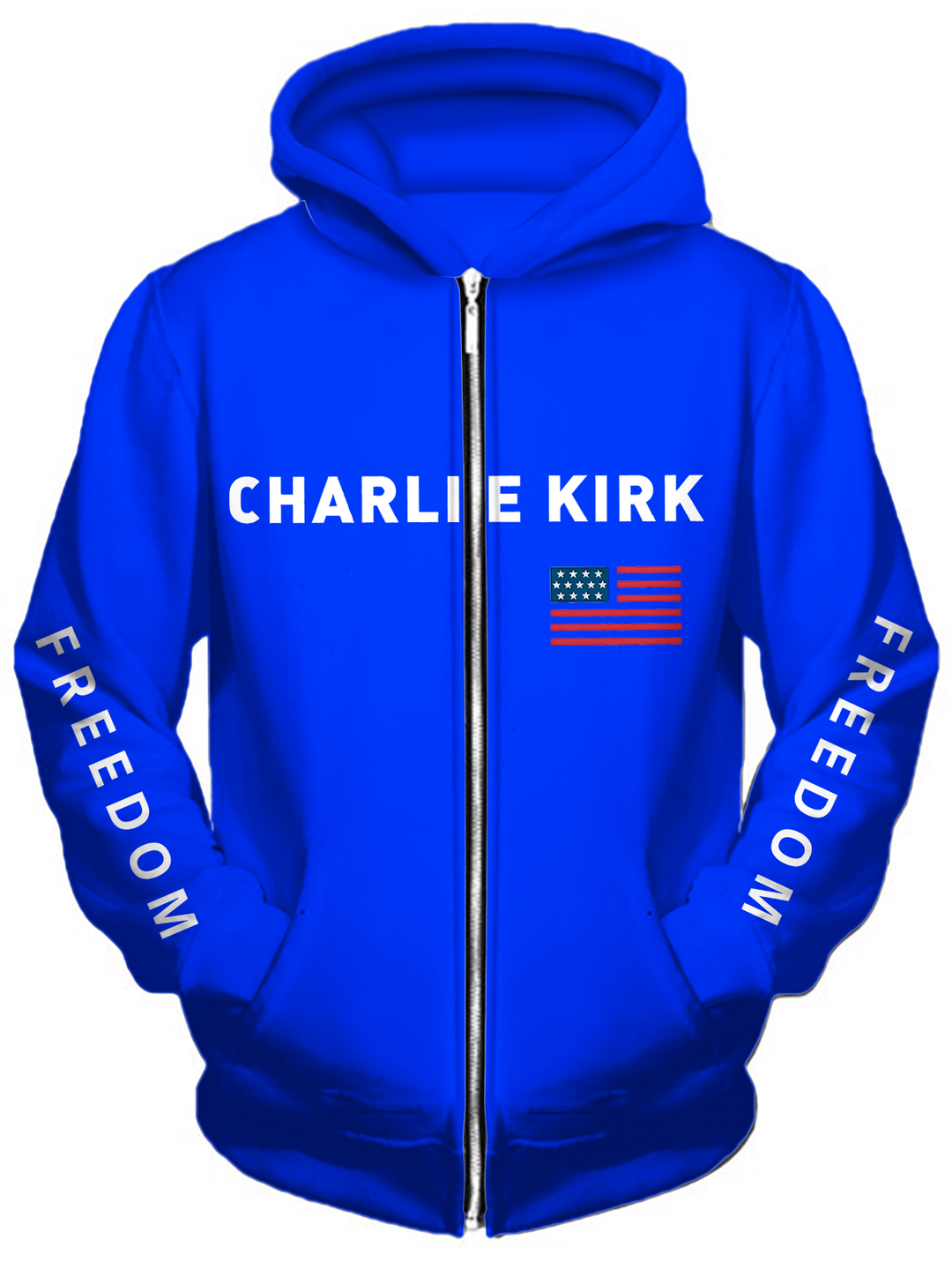 Freedom Charlie Kirk Long Sleeve Pocket Men's Zip Up Hoodies