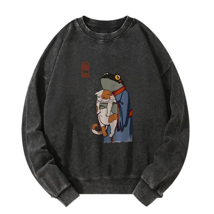 The Frog Holds The Cat Washed Sweatshirt