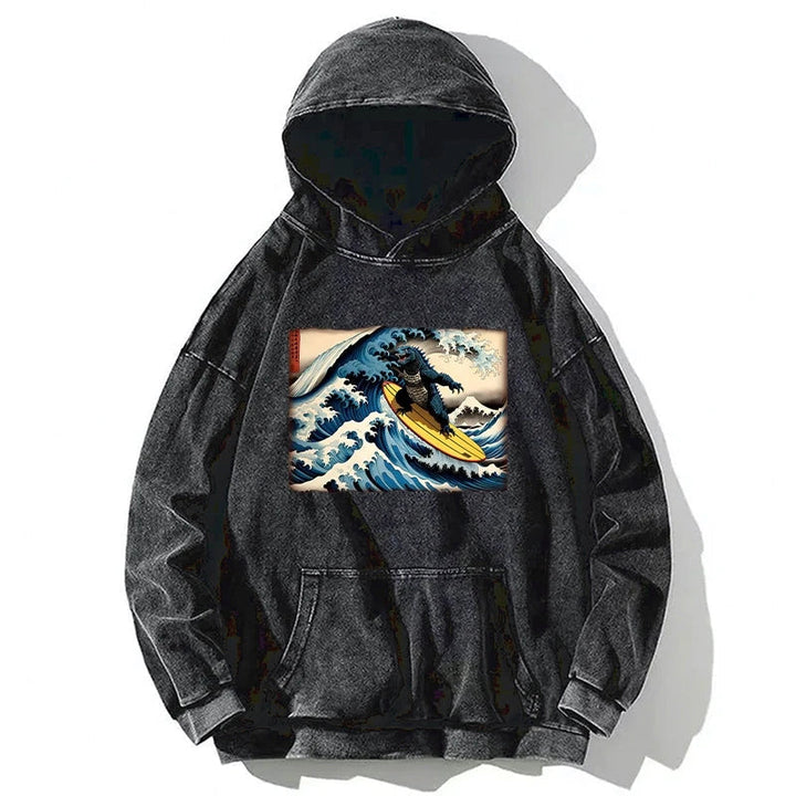 Dinosaur Surfing Japanese Washed Hoodie