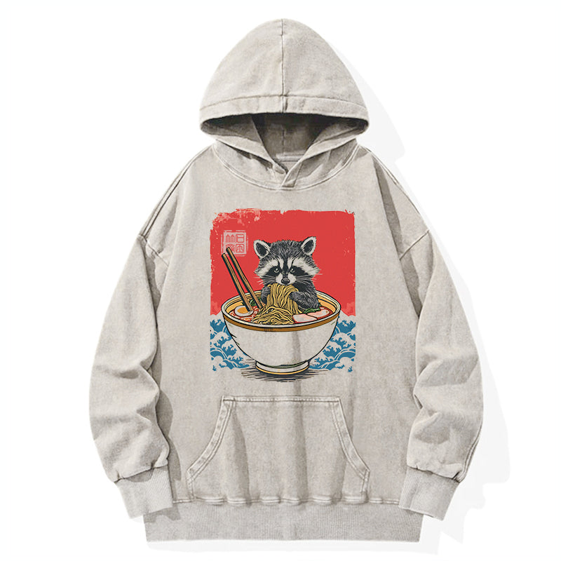 Ramen Lover Raccoon  Washed Hoodie