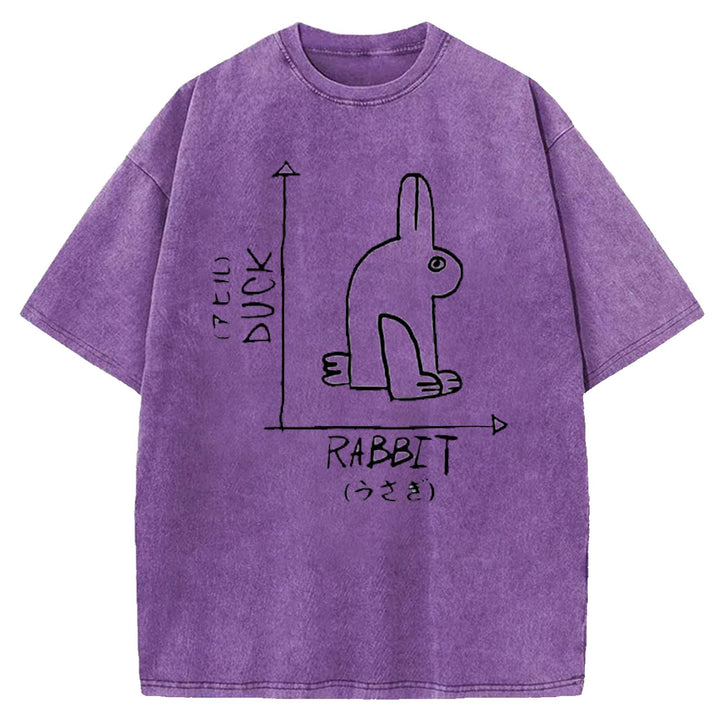 Funny Science Nerd Duck Rabbit Washed Crew Neck T-shirt