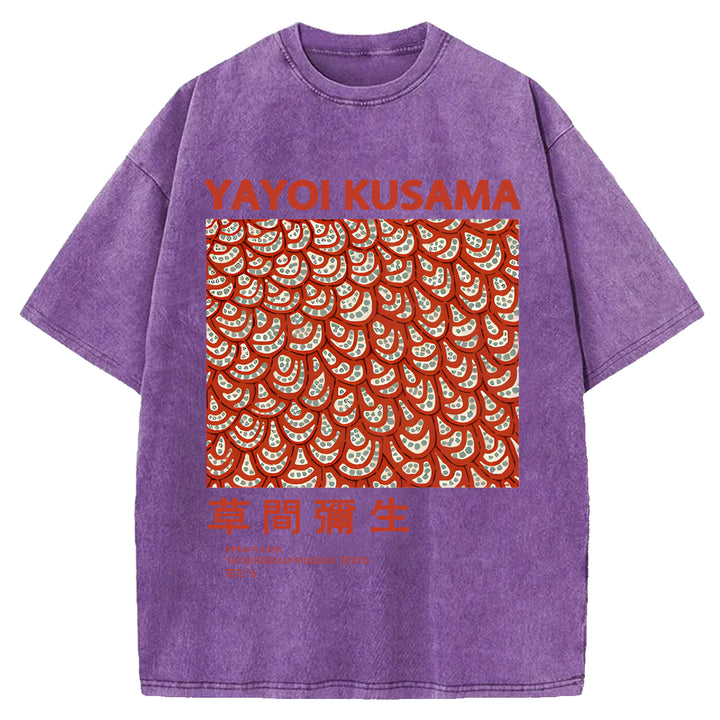 Yayoi Kusama Vintage Design Washed Crew Neck T-Shirt