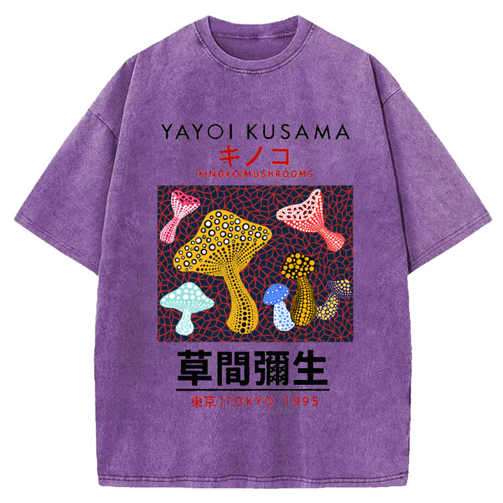Yayoi Kusama Flower Vintage Japanese Design Washed Crew Neck T-Shirt