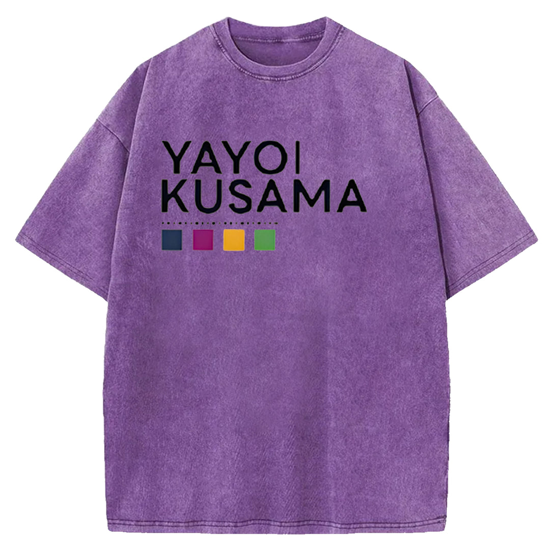 Yayoi Kusama Flower Vintage Japanese Design Washed Crew Neck T-Shirt