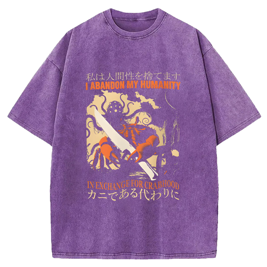 I ABANDON MY HUMANITY Washed Crew Neck T-Shirt