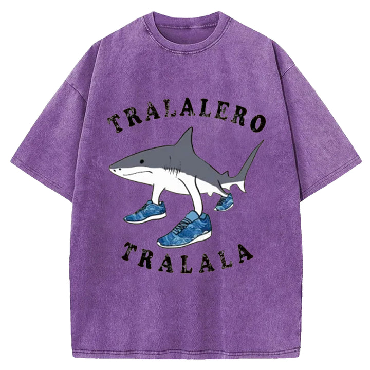Tralalero Tralala Funny  Washed Crew Neck T-Shirt