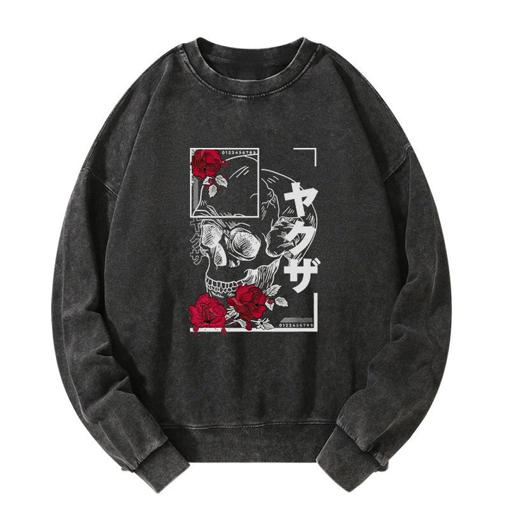 Skull Roses Japanese Aesthetic Washed Sweatshirt