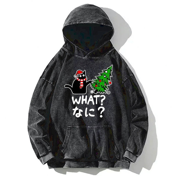 Naughty Cat Christmas Washed Hoodie