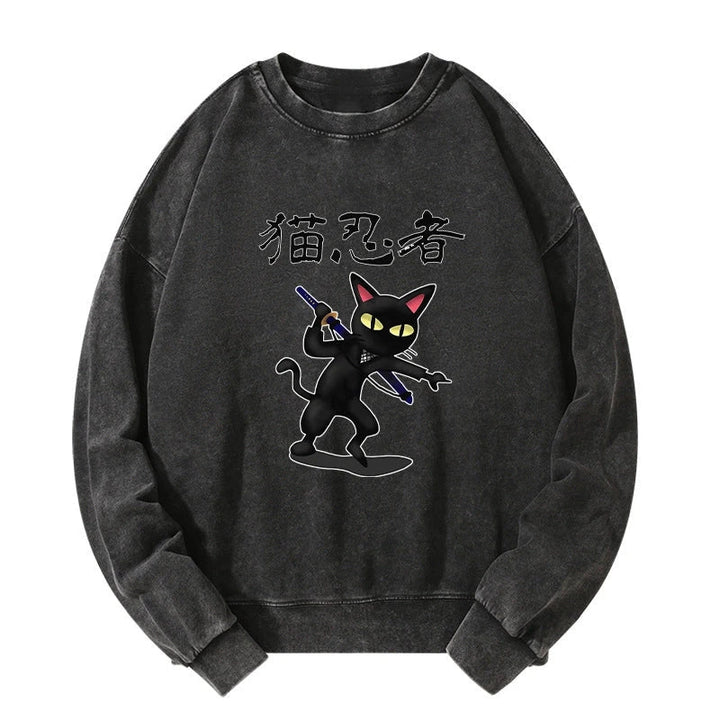 Ninja Cat Washed Sweatshirt