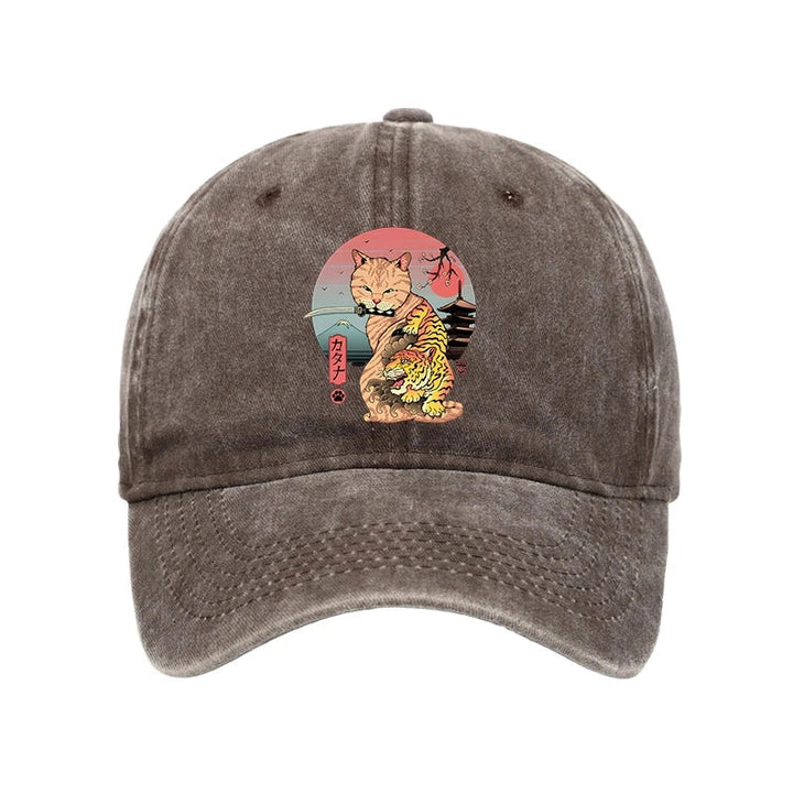Katana Cat Tattoo Washed Cap