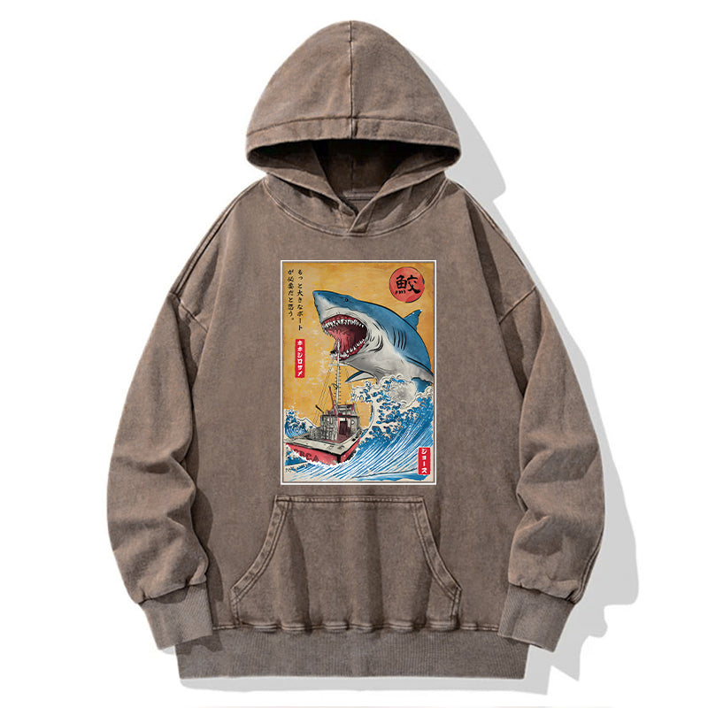 Ukiyoe Shark Japan Washed Hoodie