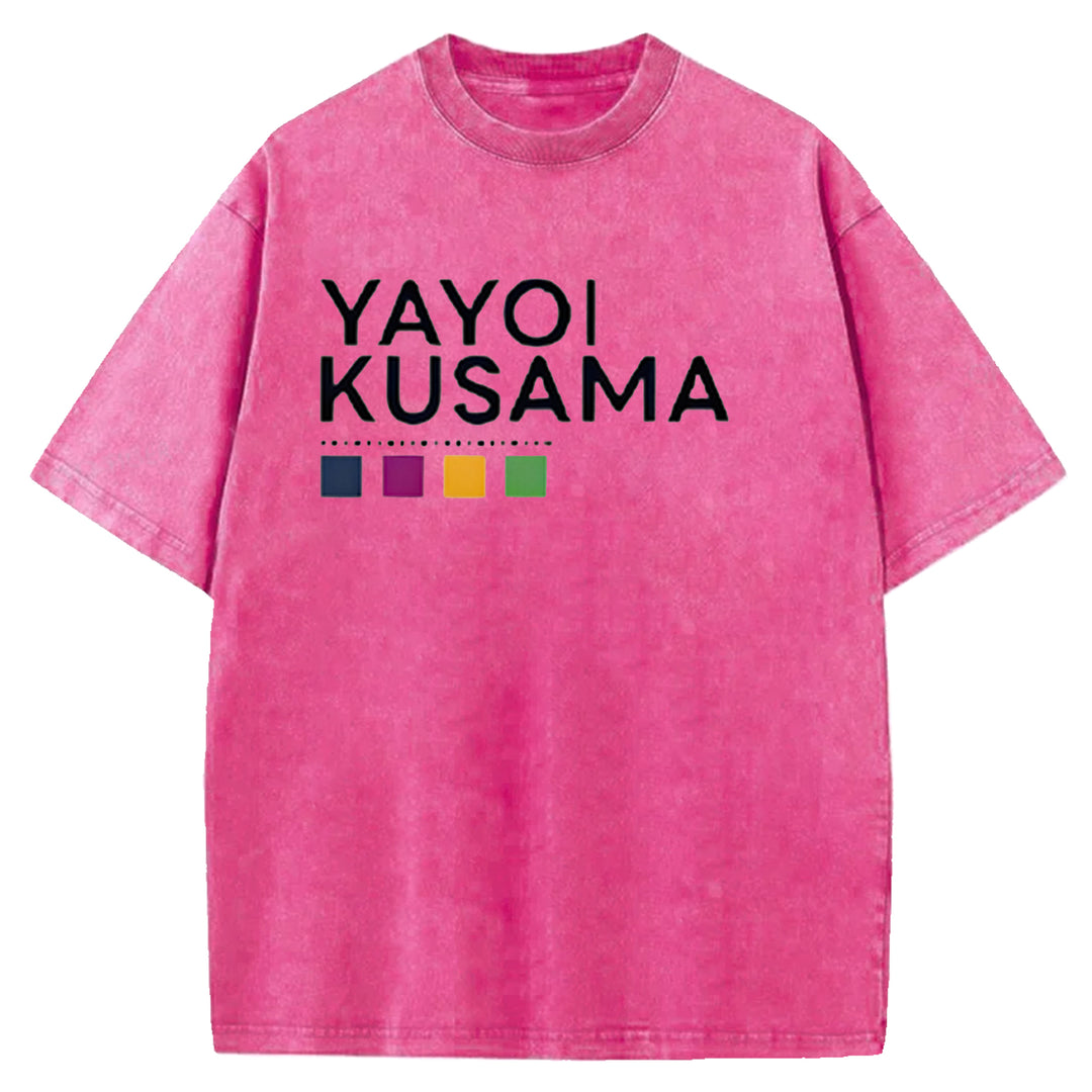 Yayoi Kusama Flower Vintage Japanese Design Washed Crew Neck T-Shirt