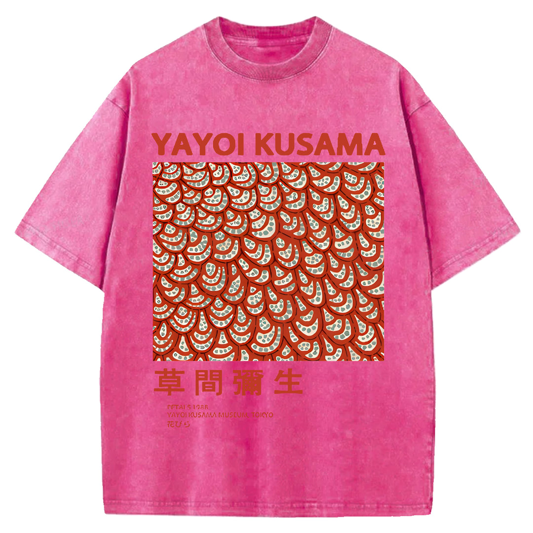Yayoi Kusama Vintage Design Washed Crew Neck T-Shirt