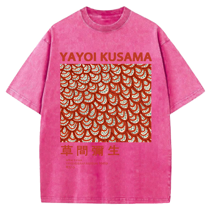 Yayoi Kusama Vintage Design Washed Crew Neck T-Shirt