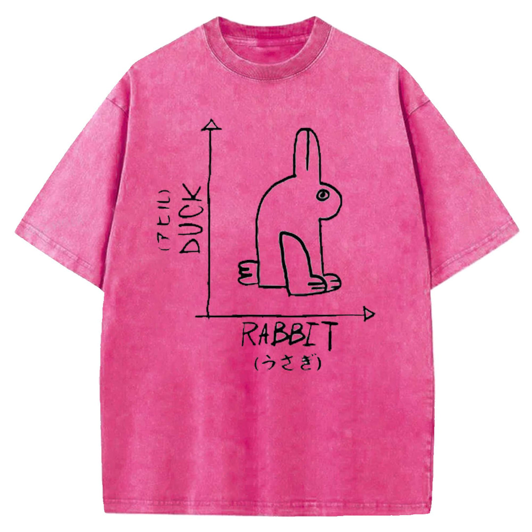 Funny Science Nerd Duck Rabbit Washed Crew Neck T-shirt