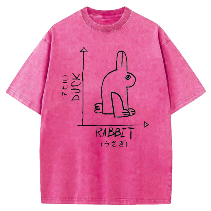 Funny Science Nerd Duck Rabbit Washed Crew Neck T-shirt