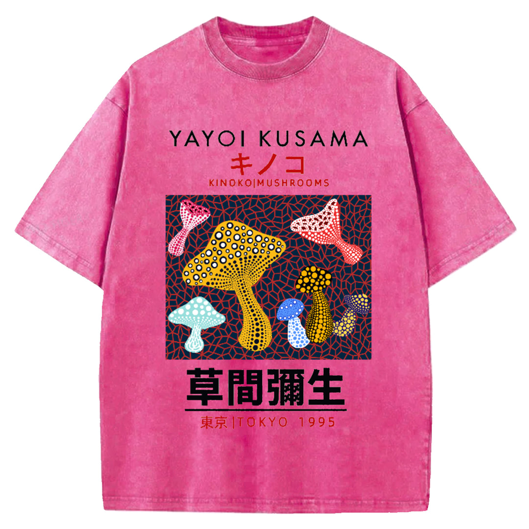 Yayoi Kusama Flower Vintage Japanese Design Washed Crew Neck T-Shirt
