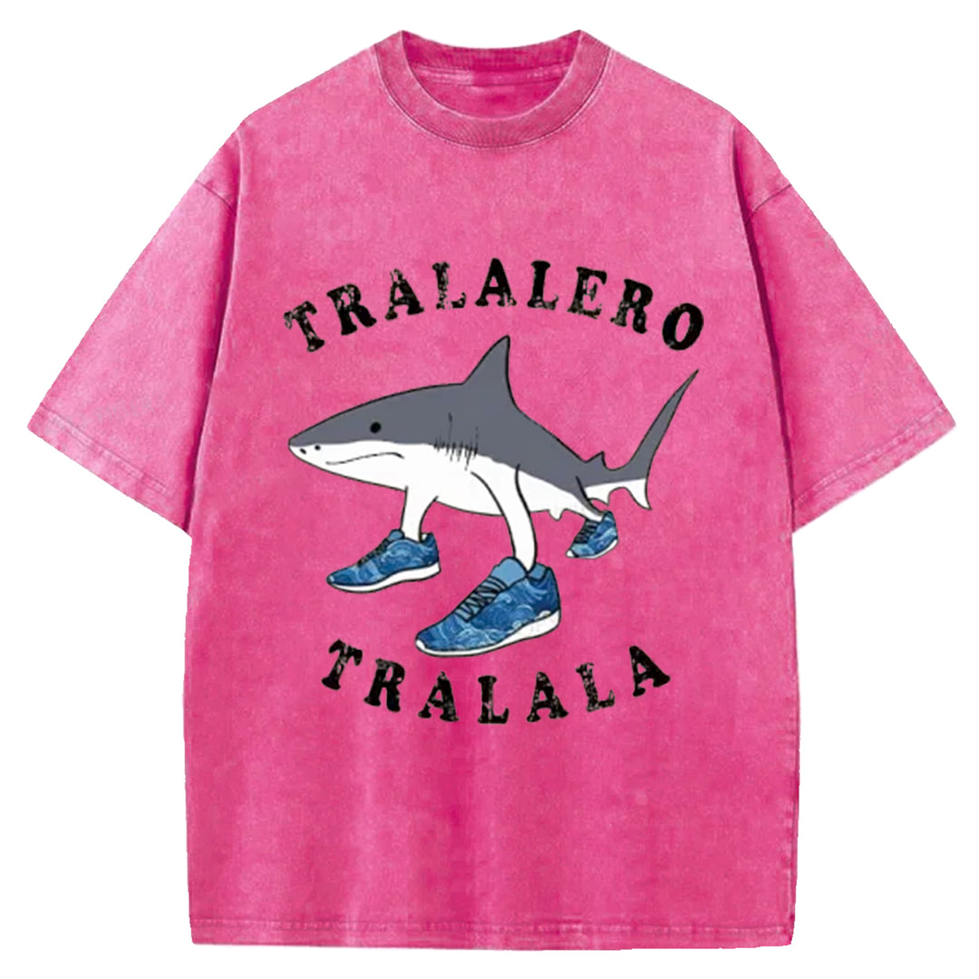 Tralalero Tralala Funny  Washed Crew Neck T-Shirt