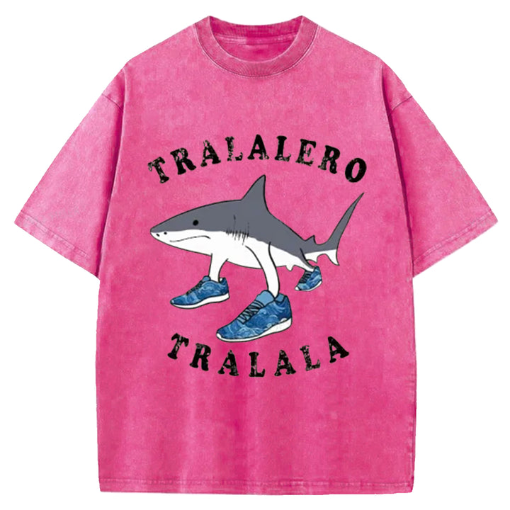 Tralalero Tralala Funny  Washed Crew Neck T-Shirt